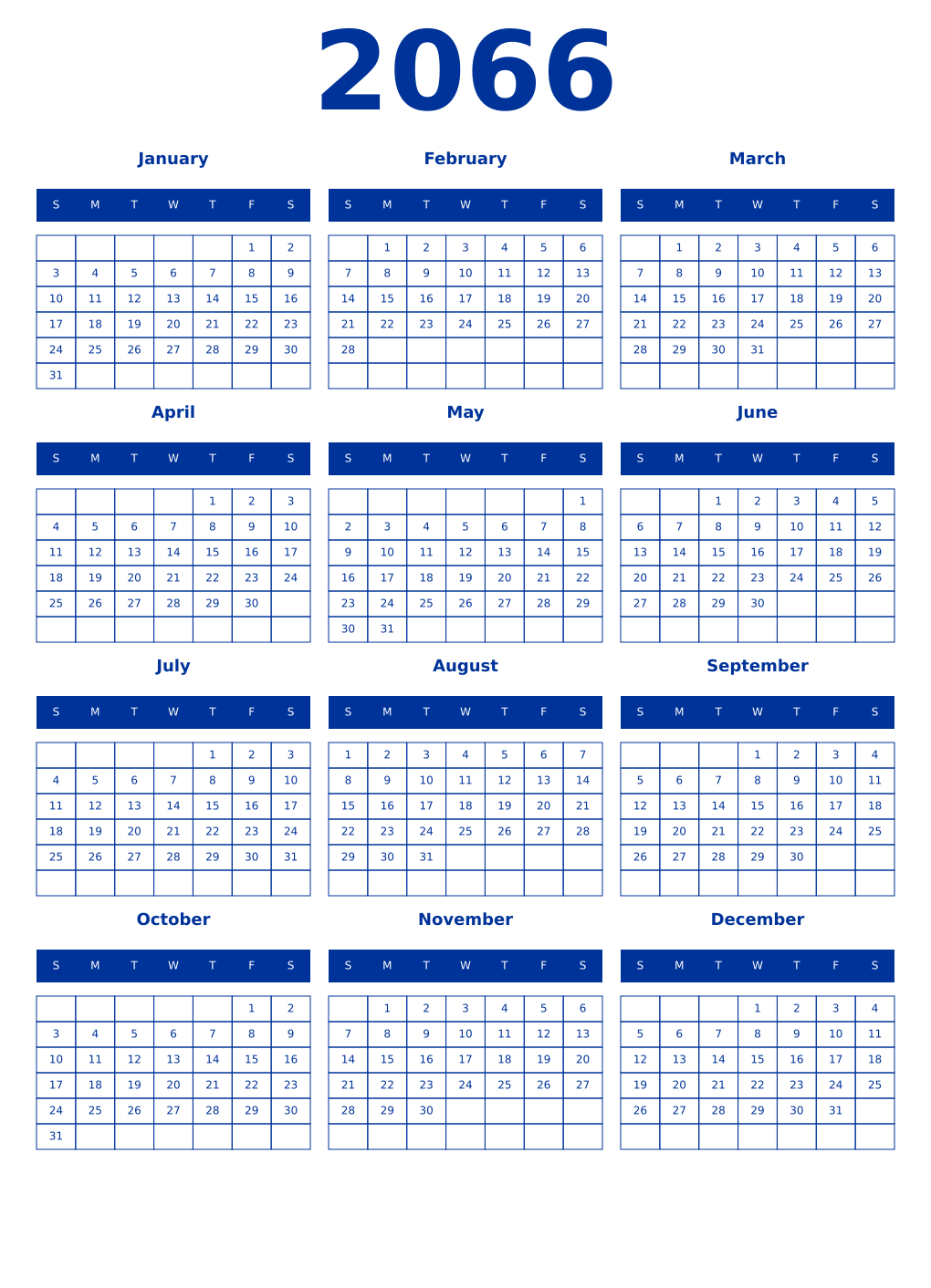 Printable 2066 Year Calendars smalt