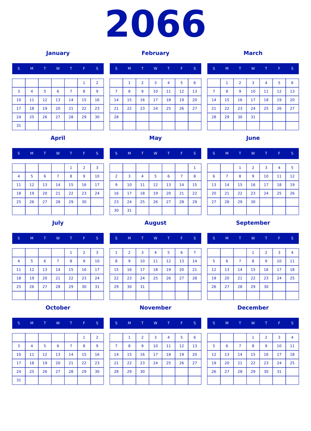 Printable 2066 Year Calendars zaffre