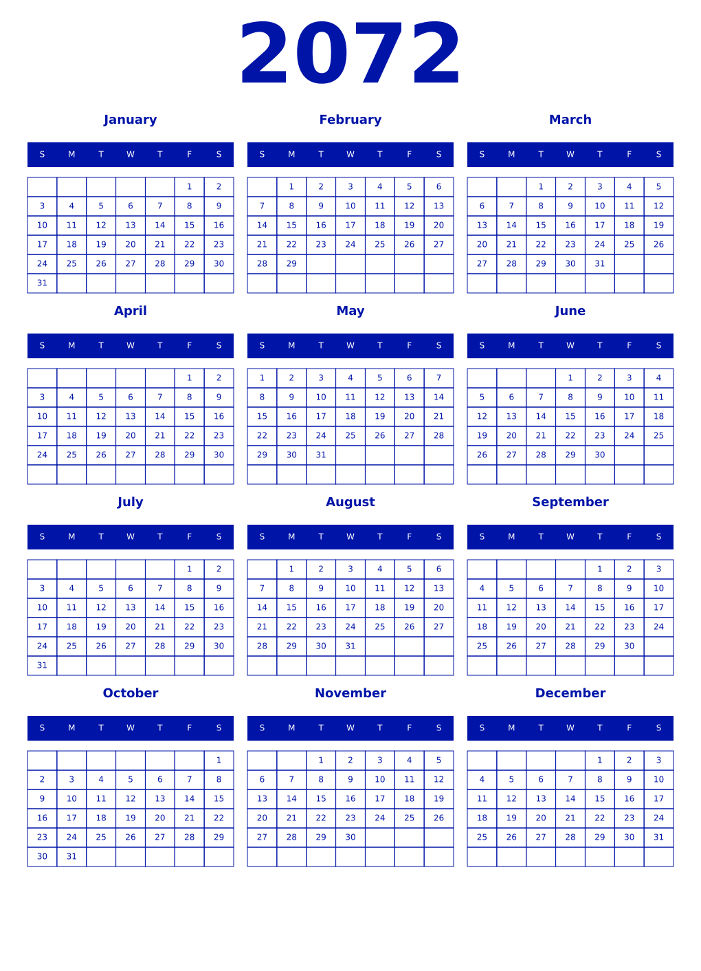Printable 2072 Year Calendars zaffre
