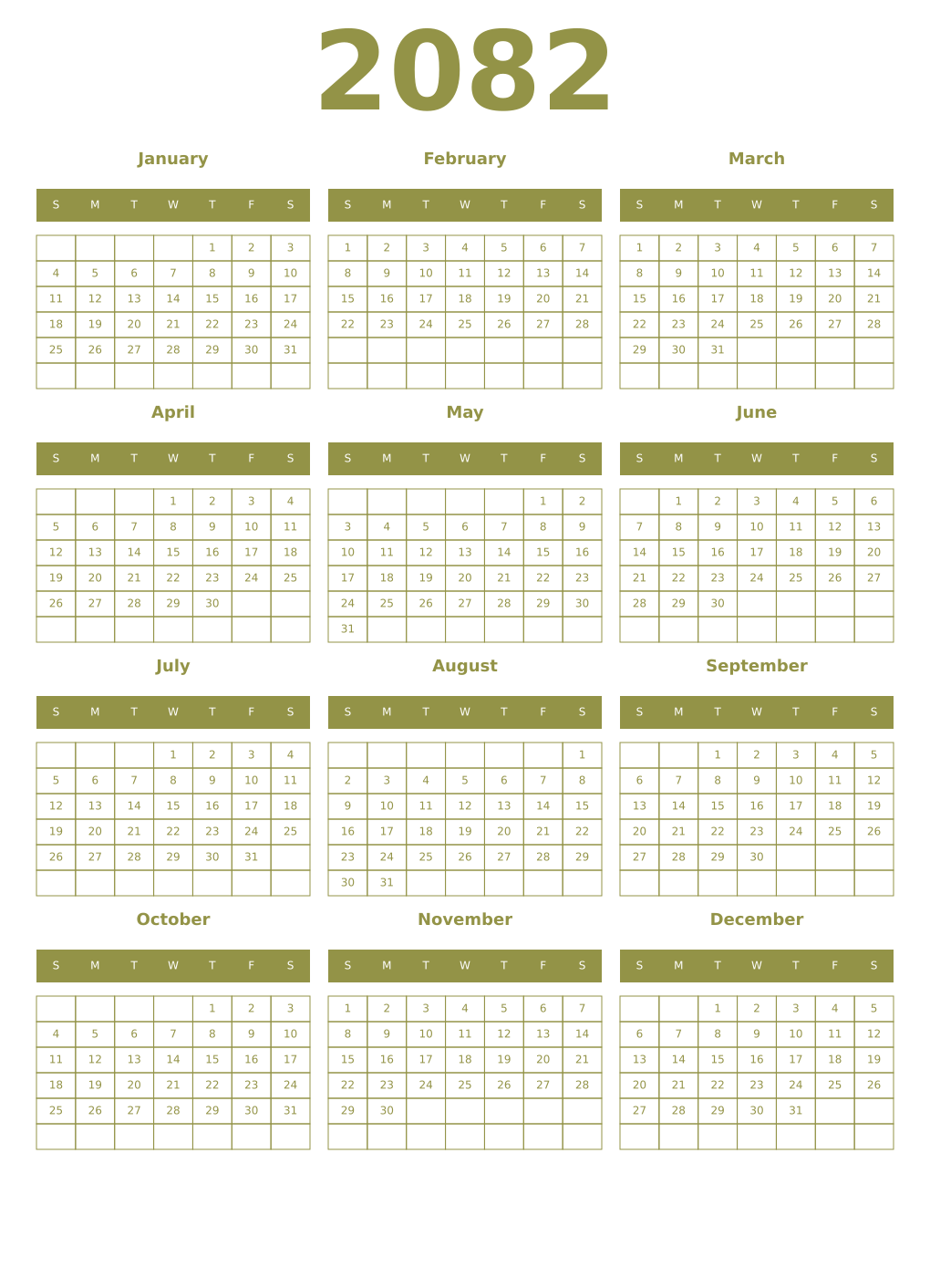 Printable 2082 Year Calendars eburnean