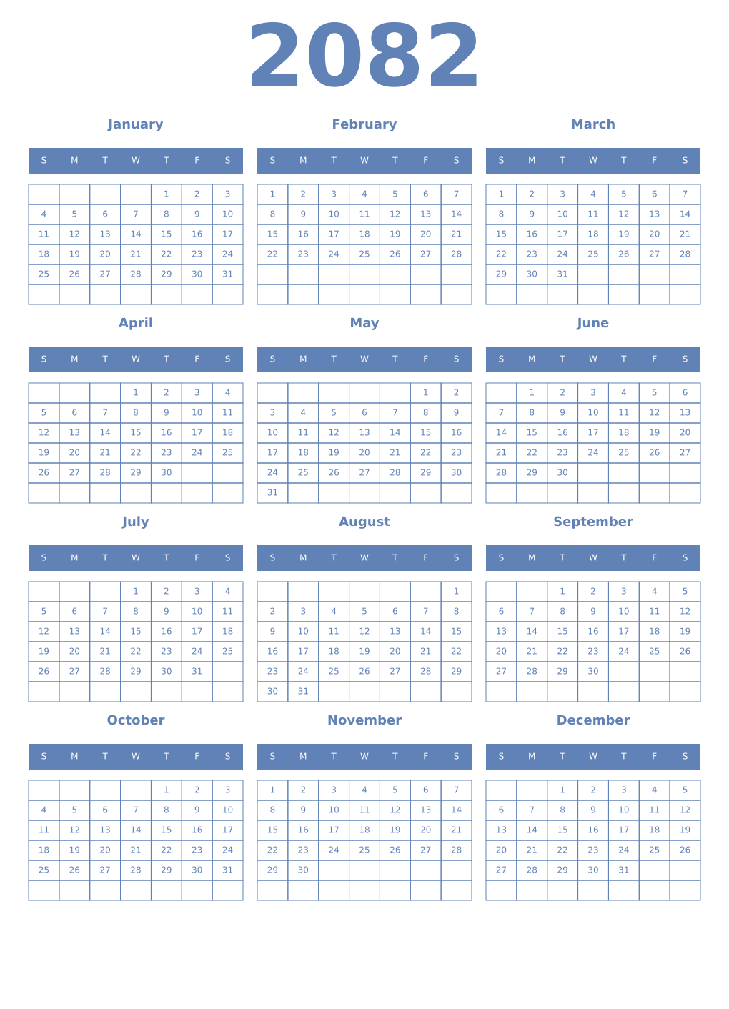 Printable 2082 Year Calendars glaucous