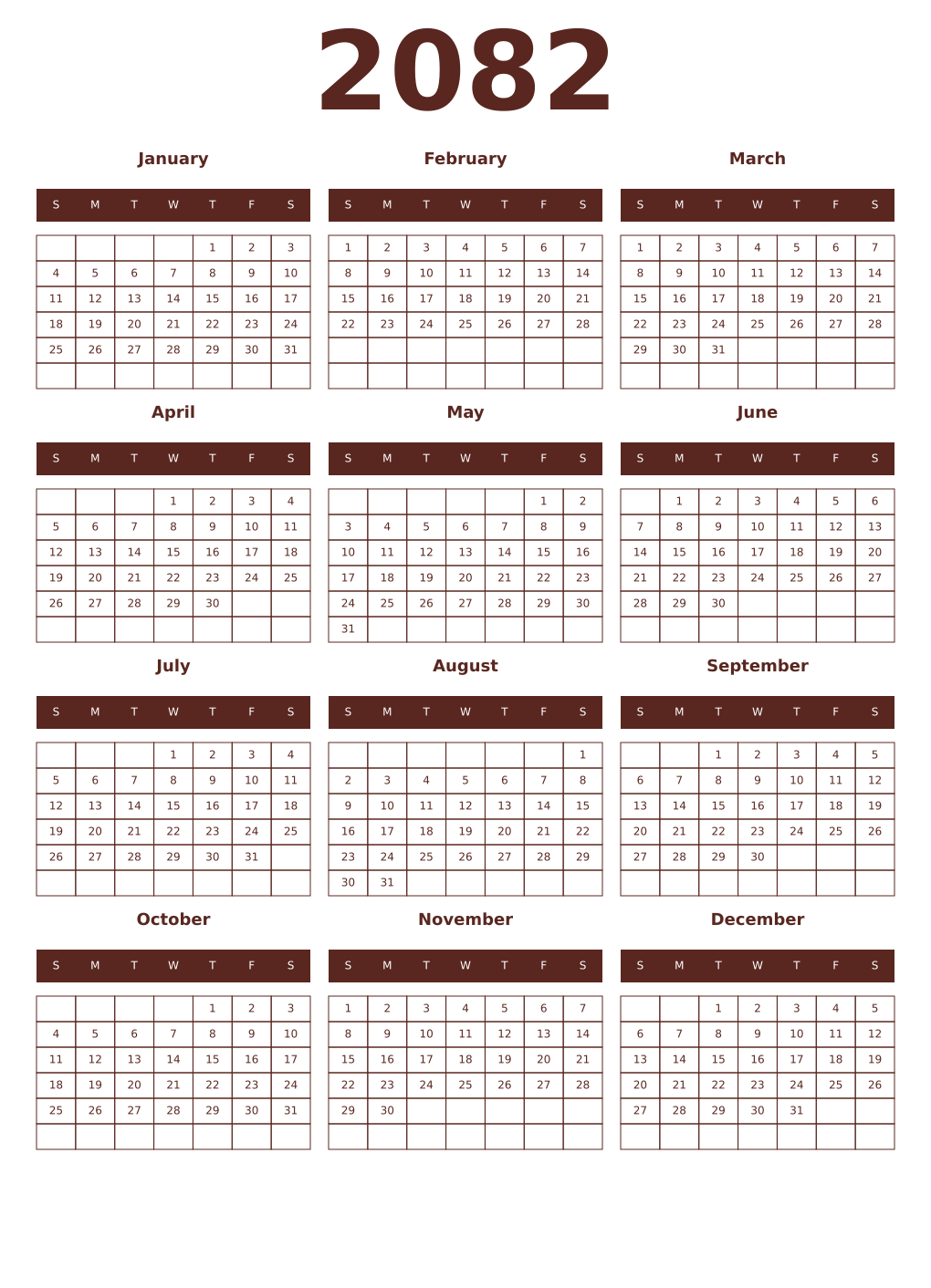 Printable 2082 Year Calendars mortuum