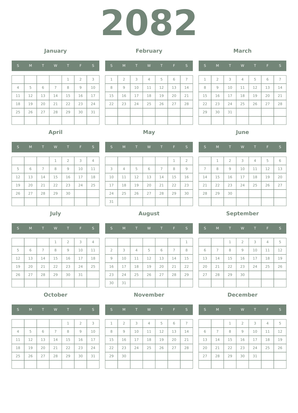 Printable 2082 Year Calendars xanadu