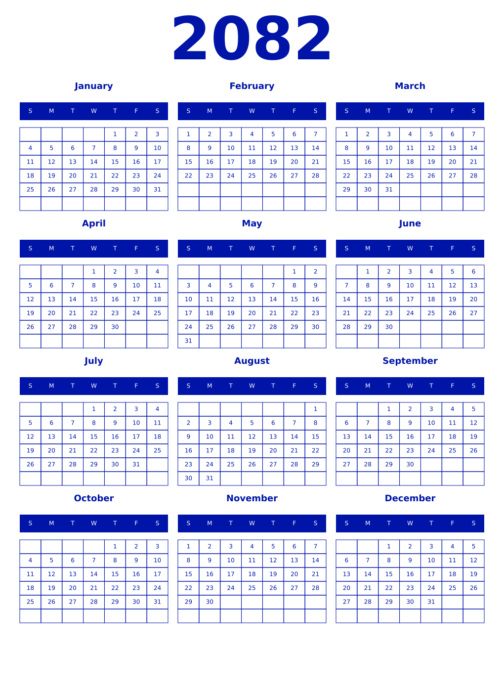 Printable 2082 Year Calendars zaffre