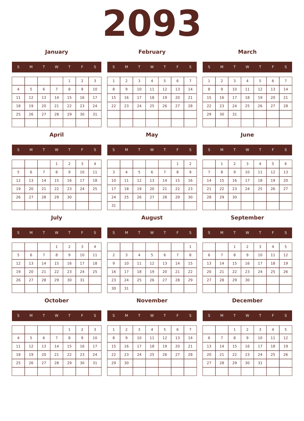 Printable 2093 Year Calendars mortuum