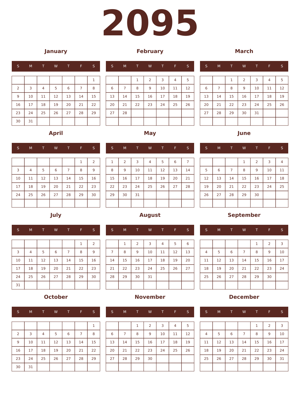 Printable 2095 Year Calendars mortuum