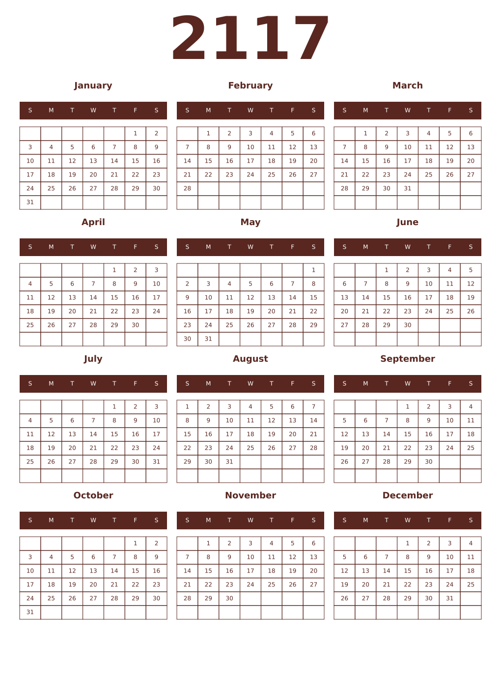 Printable 2117 Year Calendars mortuum