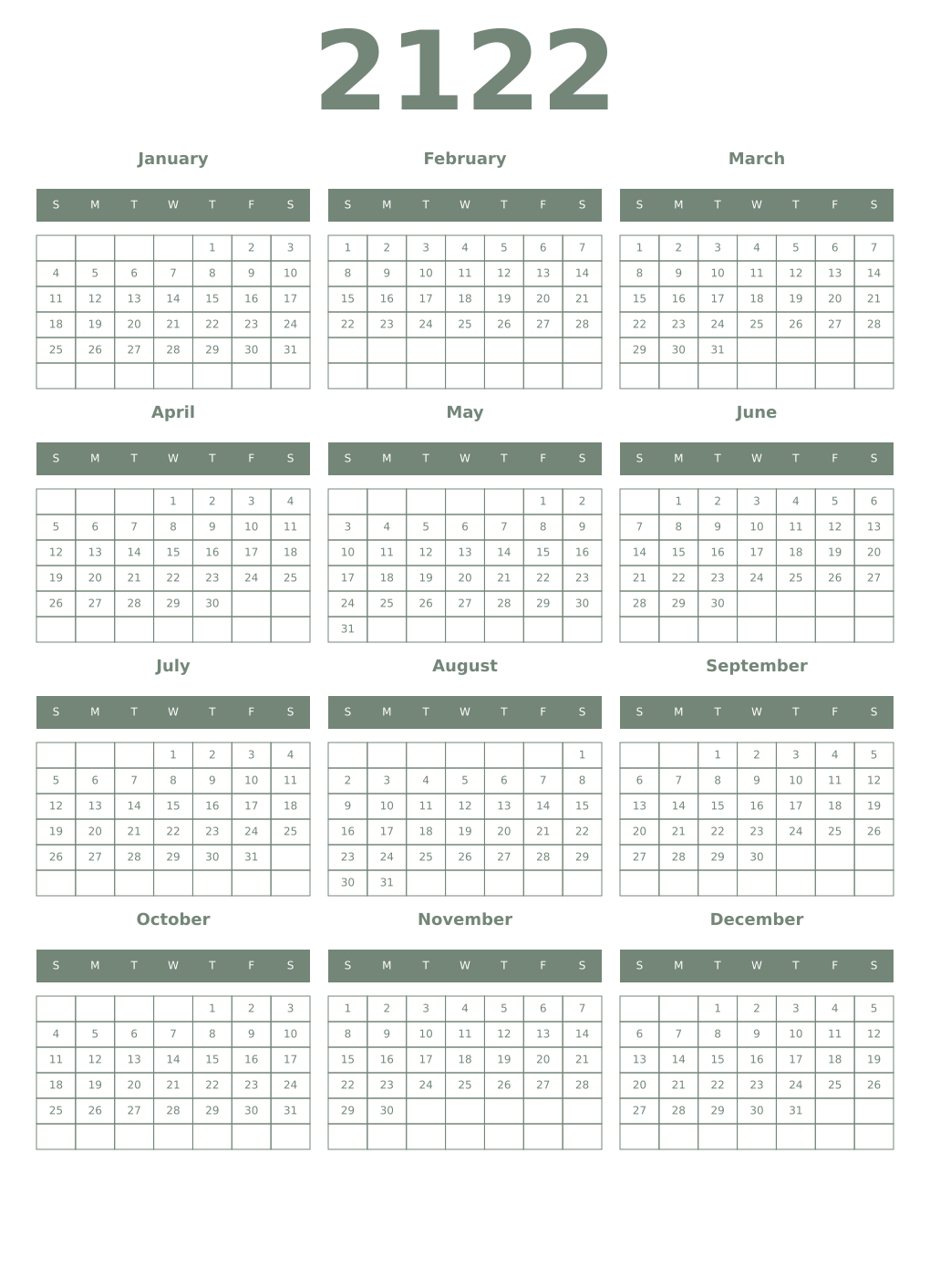 Printable 2122 Year Calendars xanadu