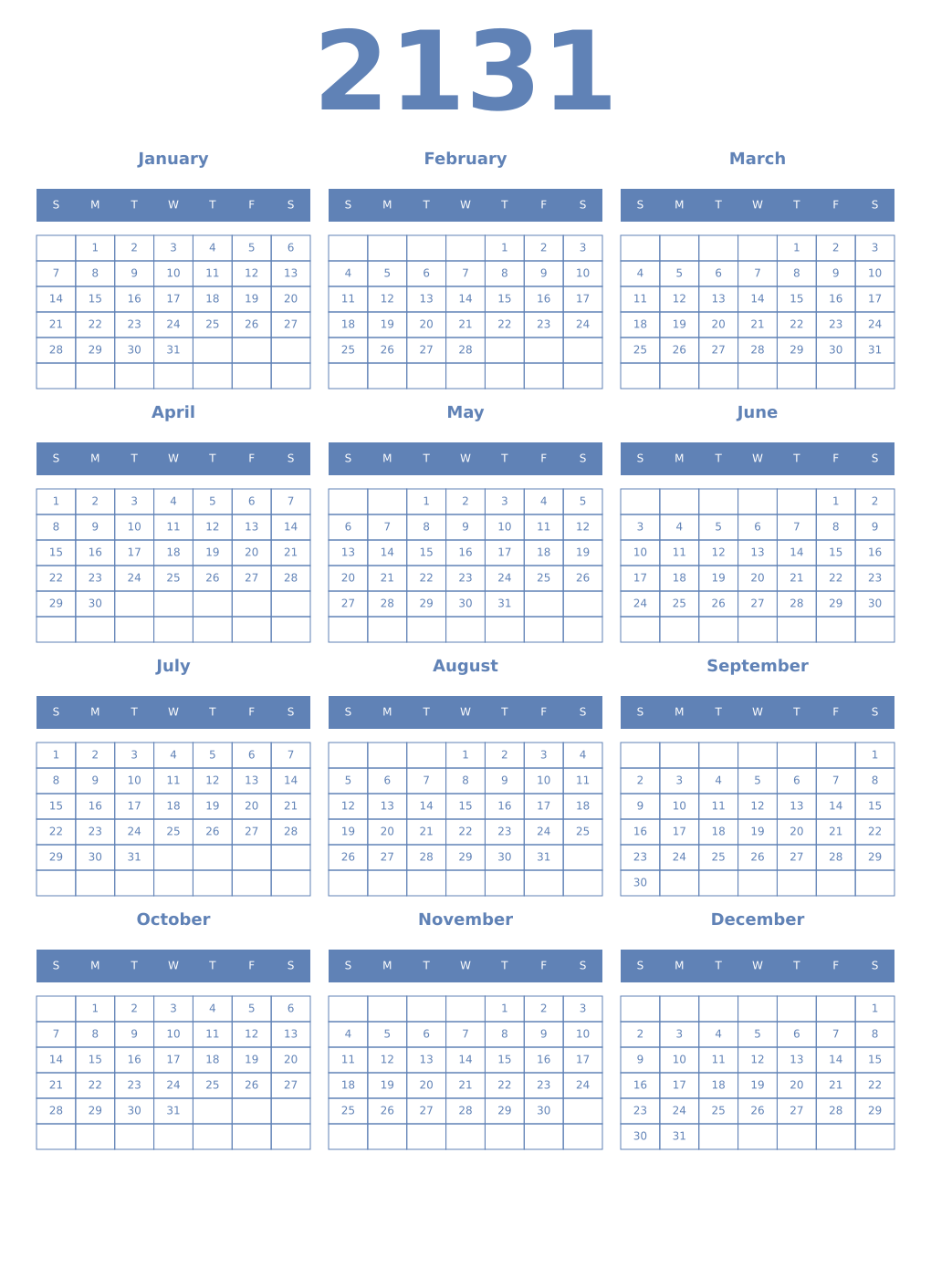Printable 2131 Year Calendars glaucous