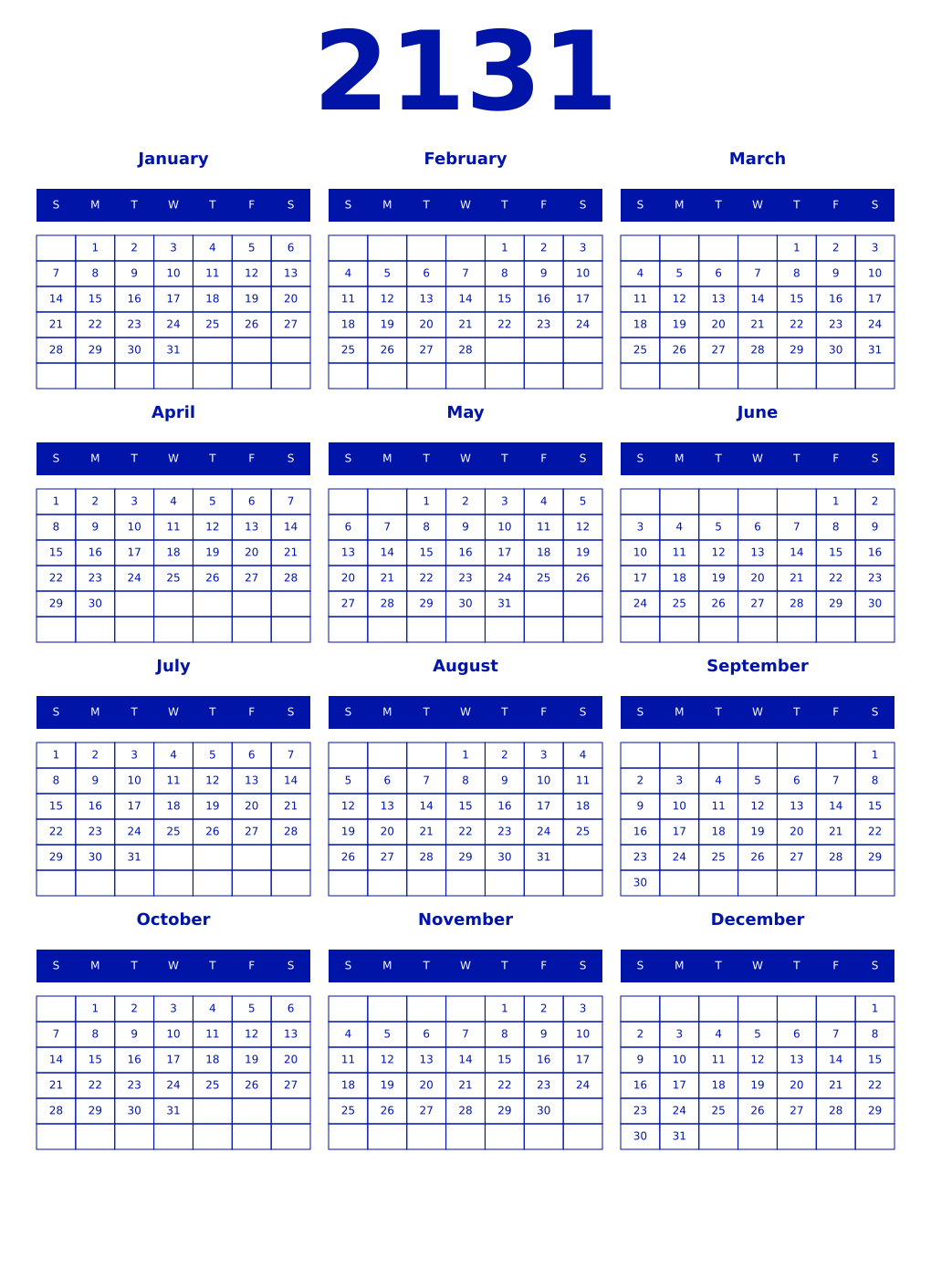 Printable 2131 Year Calendars zaffre