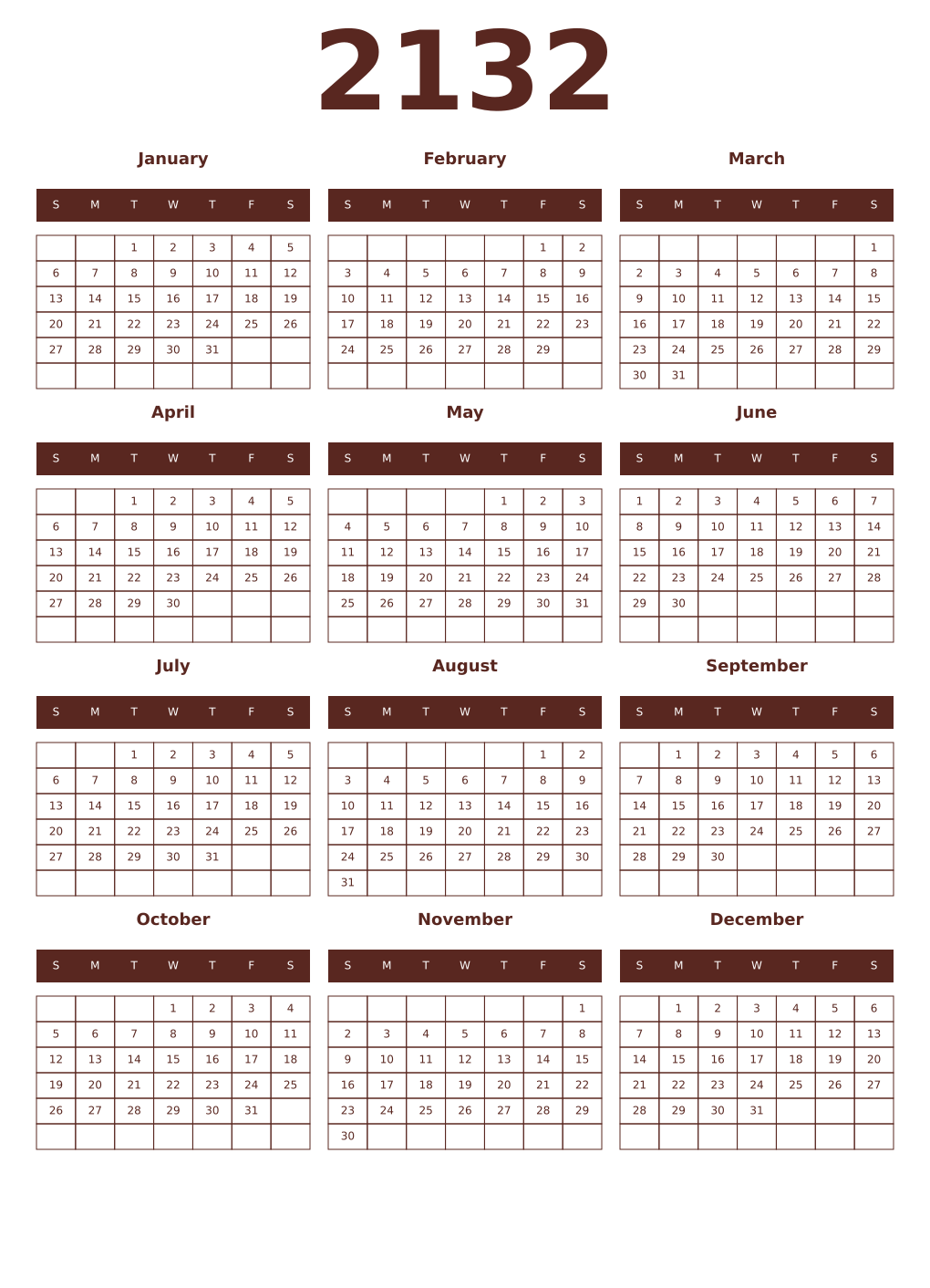 Printable 2132 Year Calendars mortuum