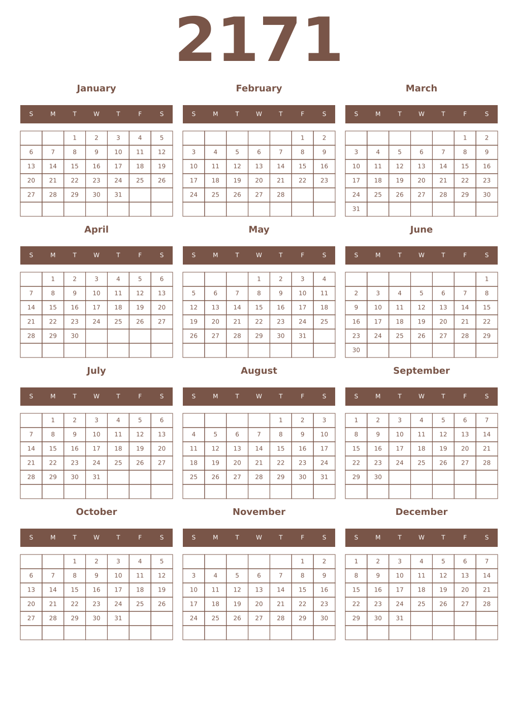 Printable 2171 Year Calendars coffe