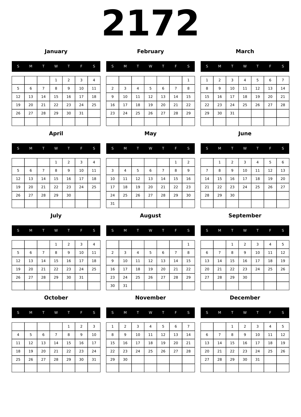 Printable 2172 Calendars
