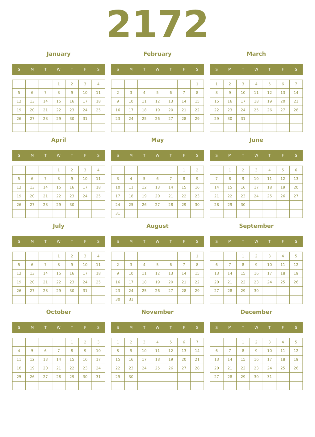 Printable 2172 Year Calendars eburnean