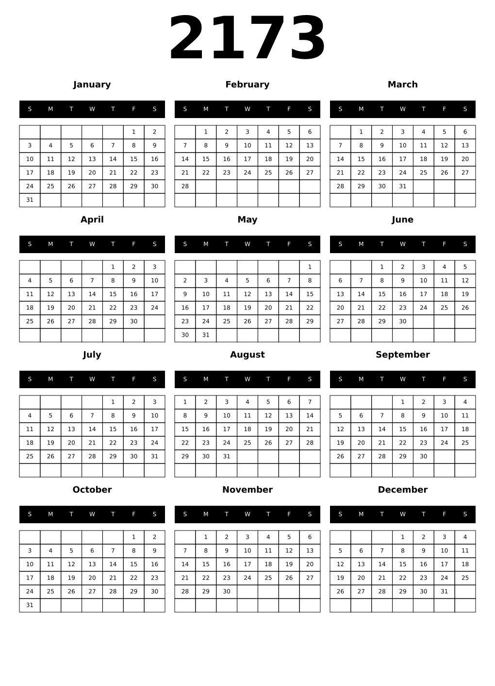 Printable 2173 Calendars