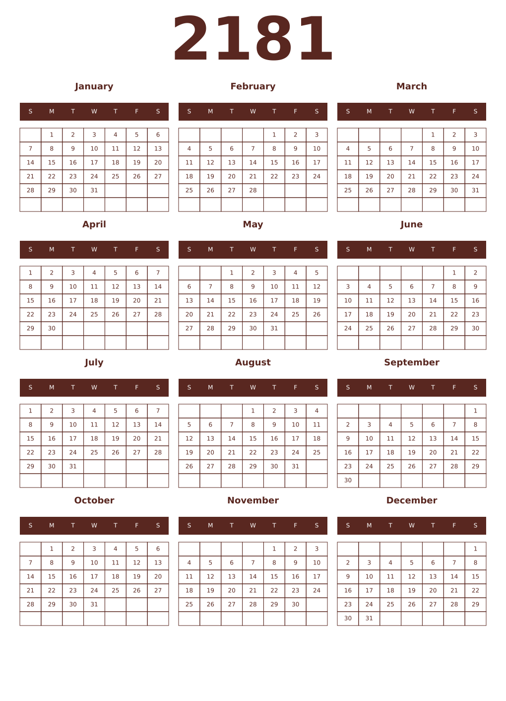 Printable 2181 Year Calendars mortuum