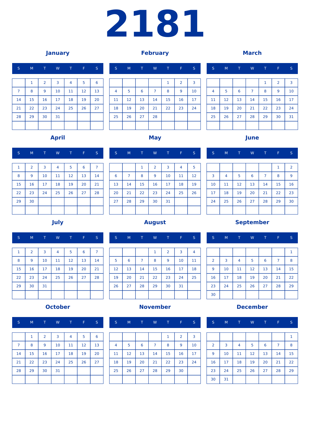 Printable 2181 Year Calendars smalt