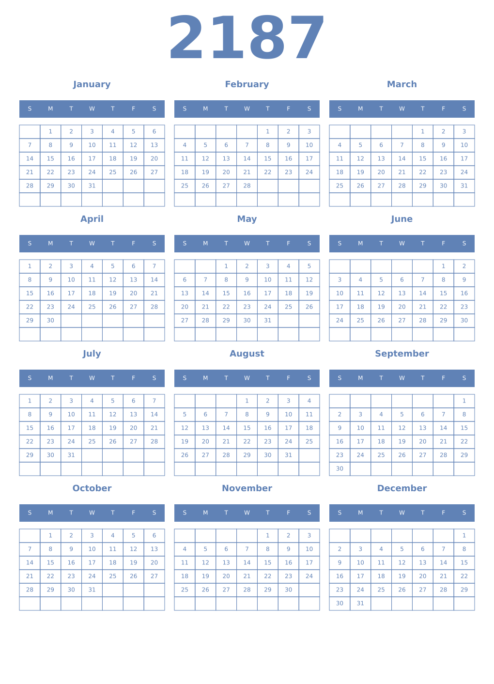 Printable 2187 Year Calendars glaucous