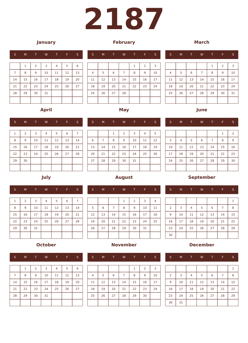 Printable 2187 Year Calendars mortuum