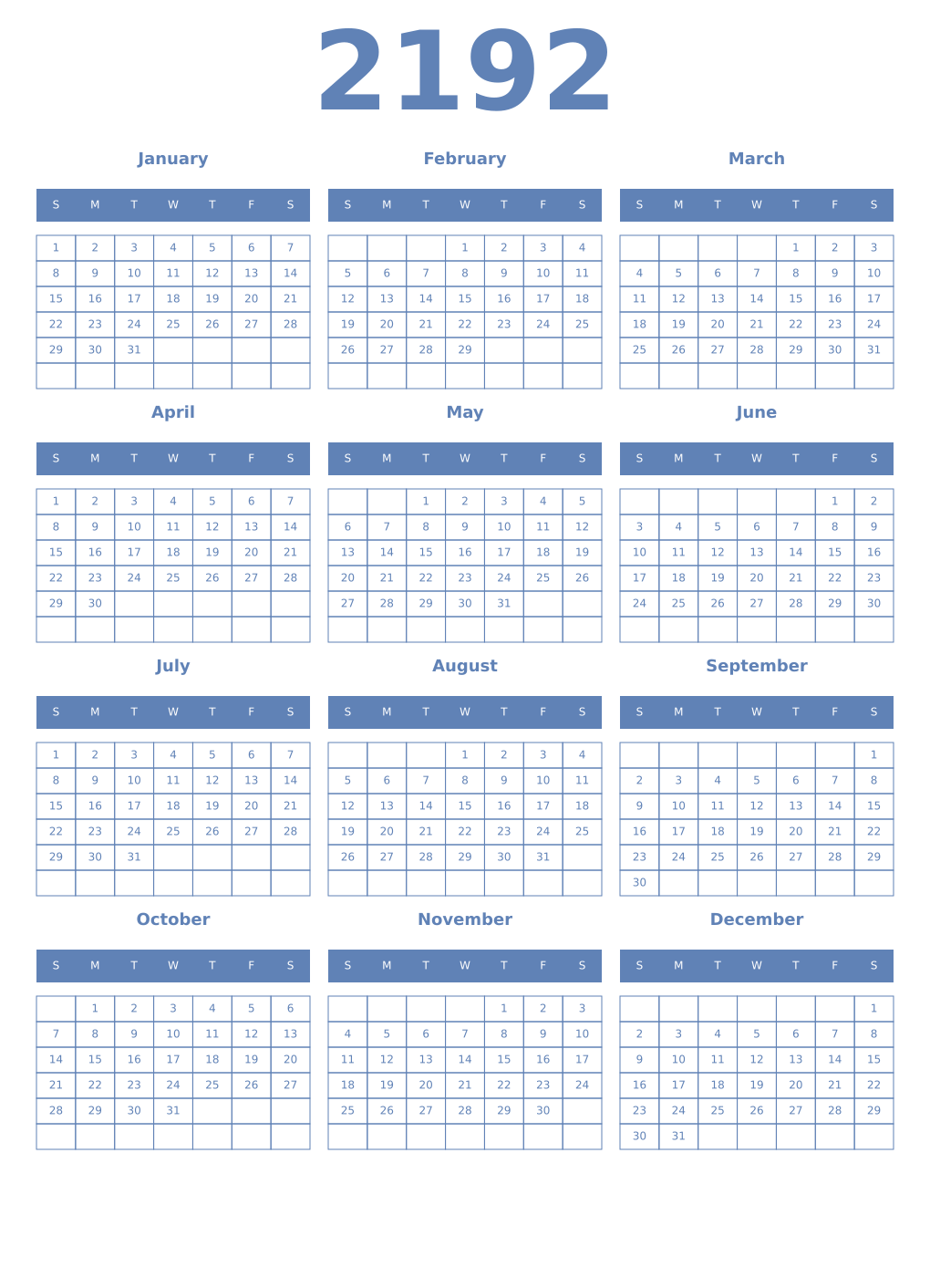 Printable 2192 Year Calendars glaucous