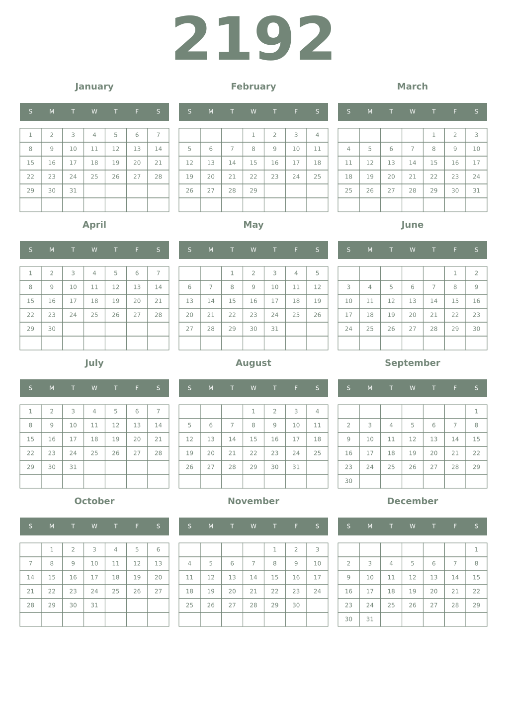 Printable 2192 Year Calendars xanadu