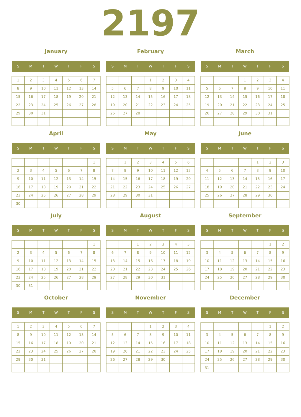 Printable 2197 Year Calendars eburnean
