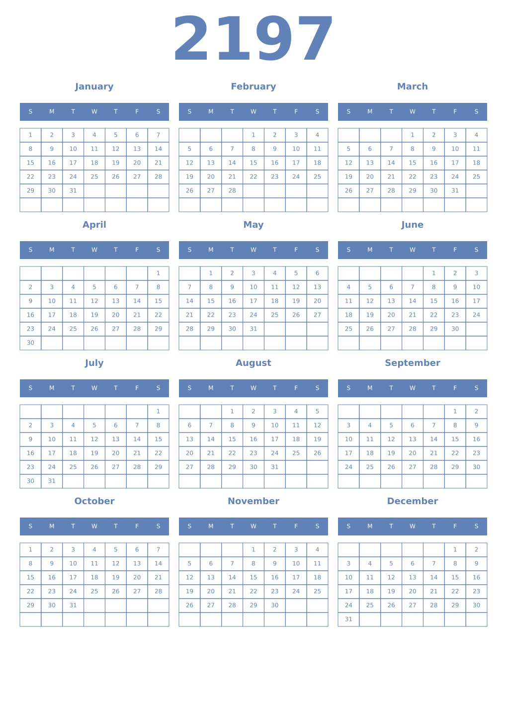 Printable 2197 Year Calendars glaucous