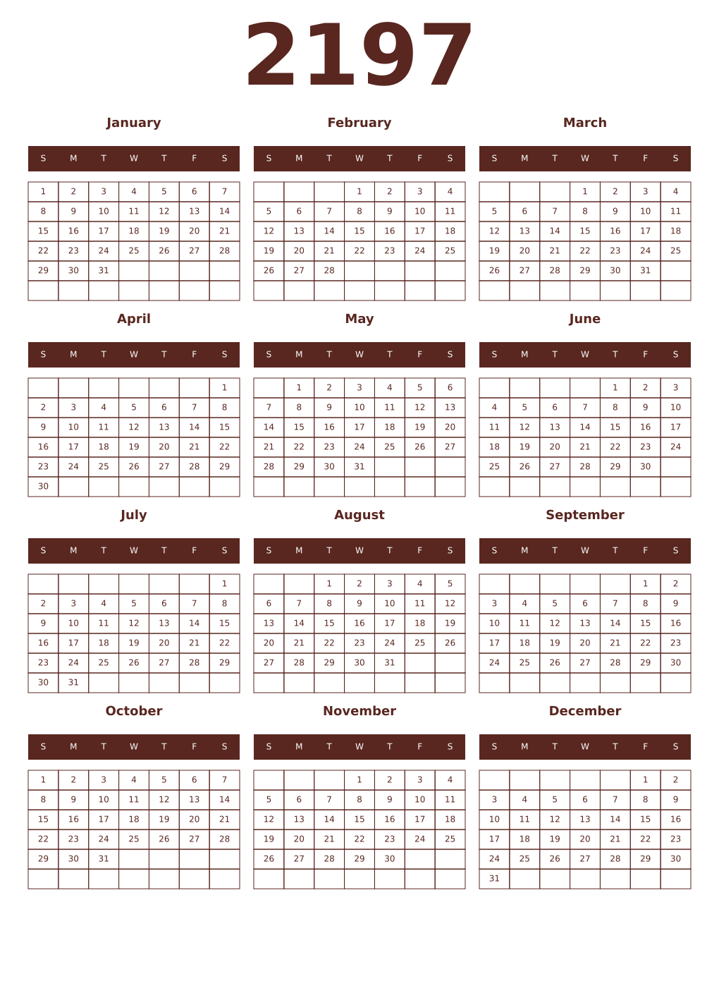 Printable 2197 Year Calendars mortuum