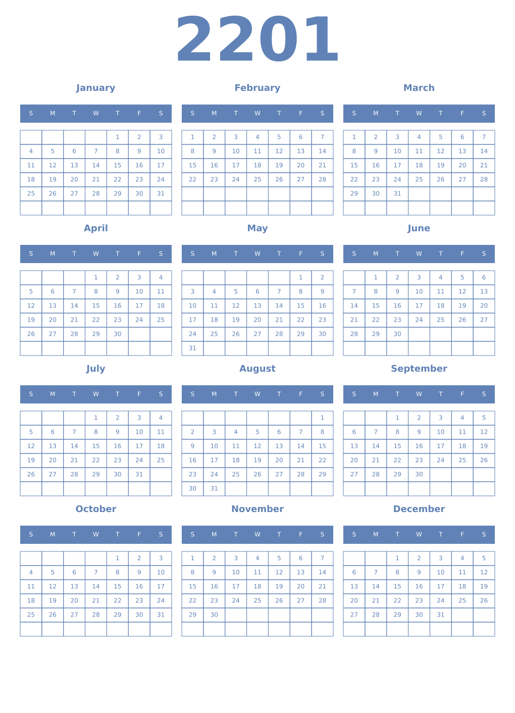Printable 2201 Year Calendars glaucous