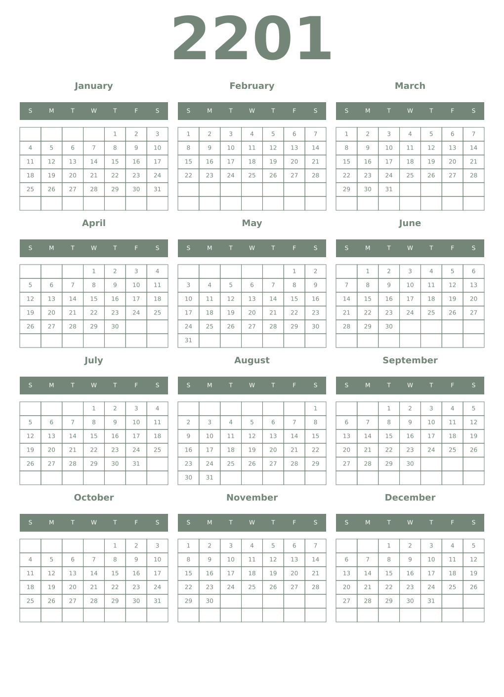Printable 2201 Year Calendars xanadu