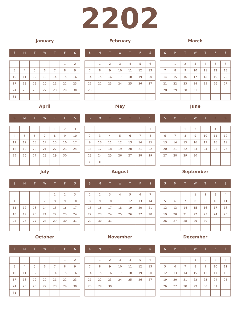 Printable 2202 Year Calendars coffe