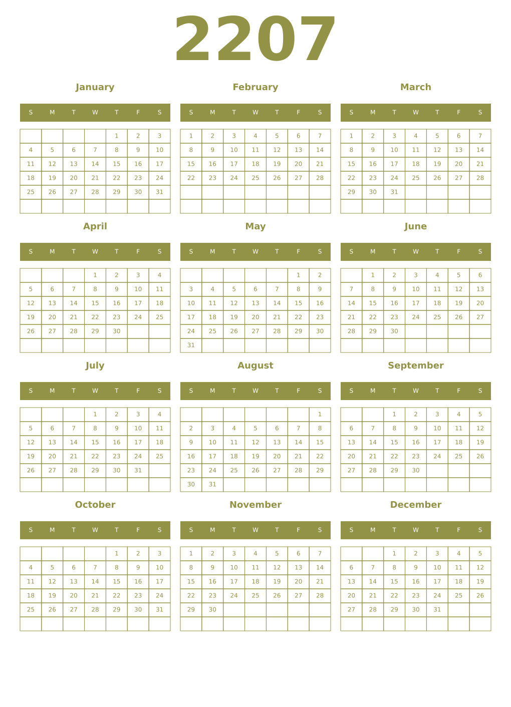 Printable 2207 Year Calendars eburnean