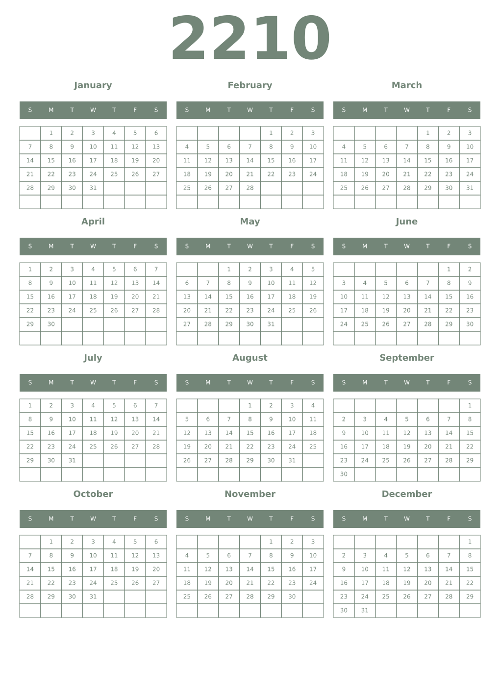 Printable 2210 Year Calendars xanadu