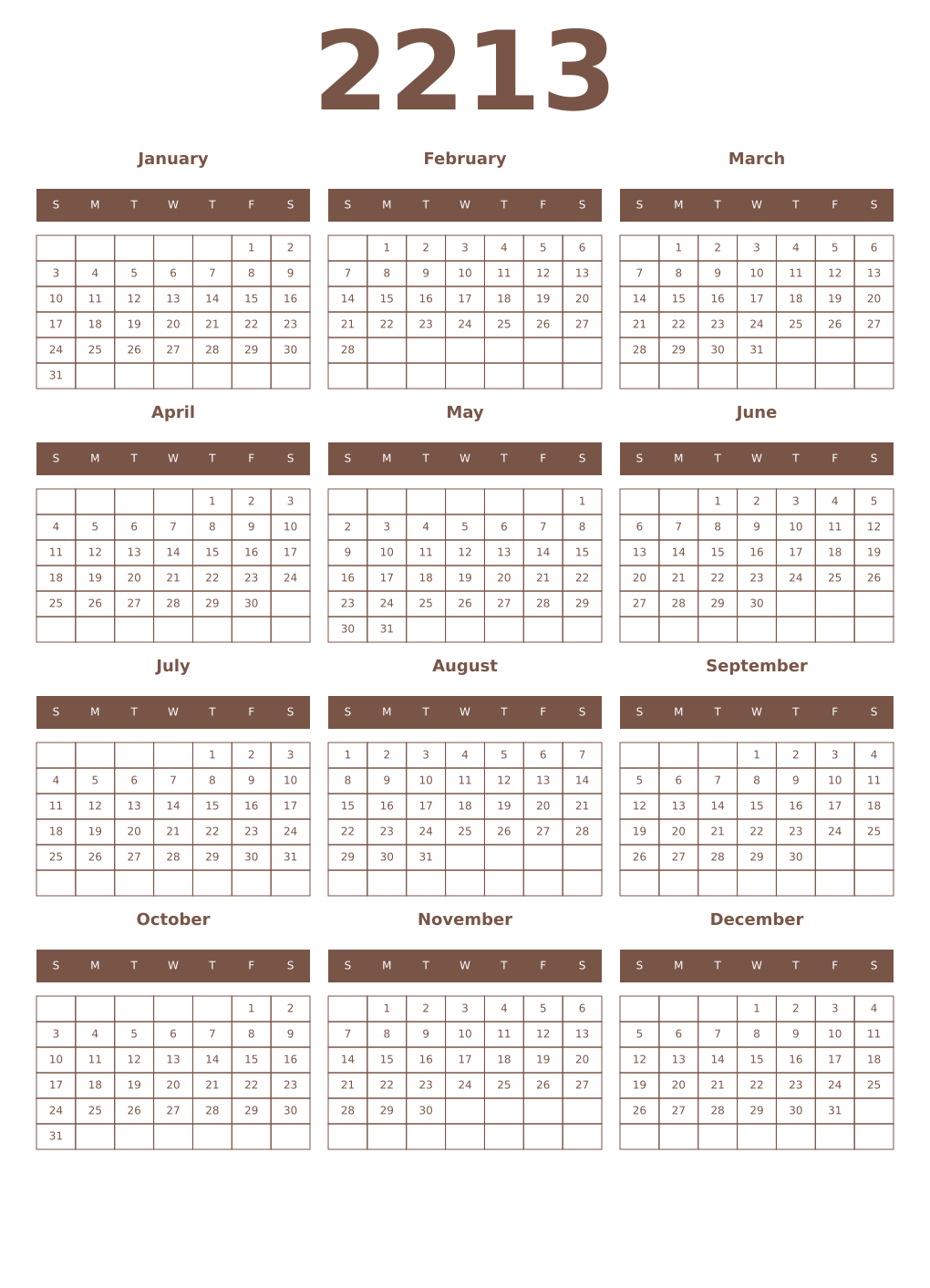 Printable 2213 Year Calendars coffe