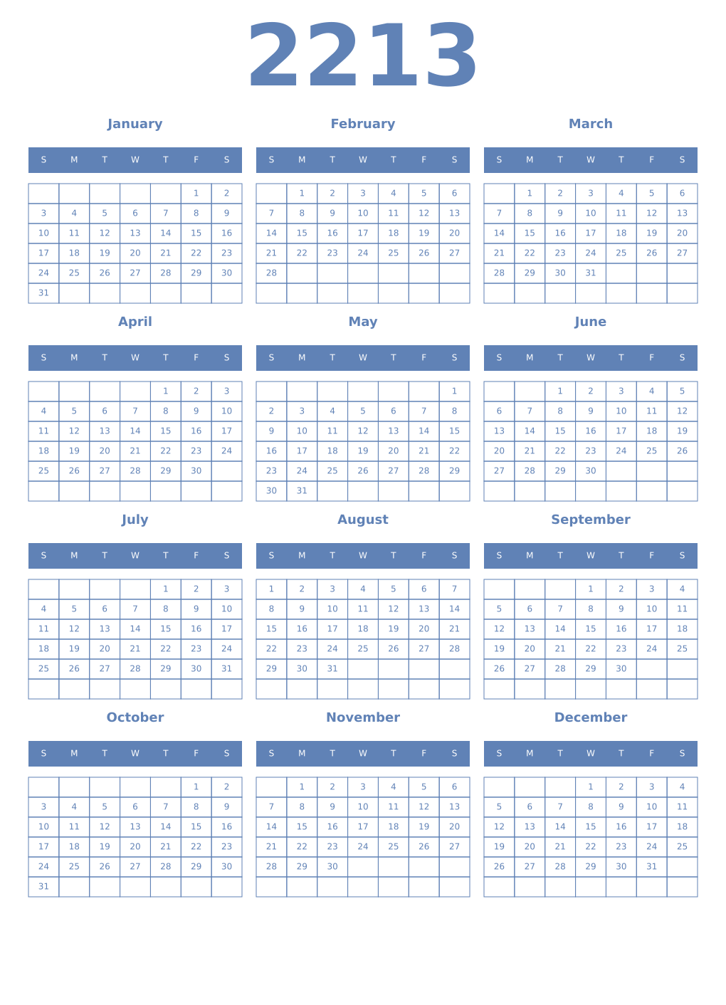 Printable 2213 Year Calendars glaucous