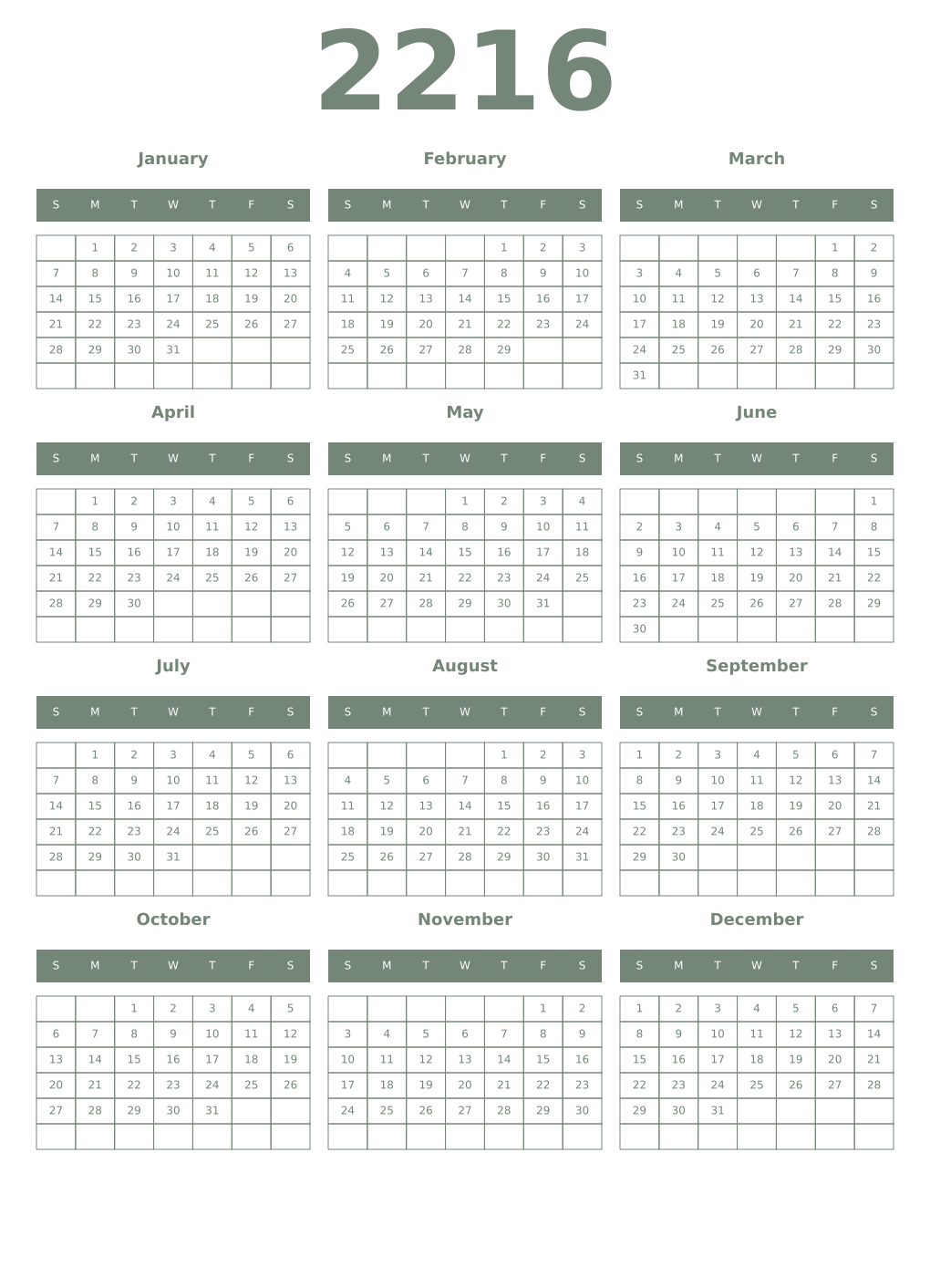 Printable 2216 Year Calendars xanadu