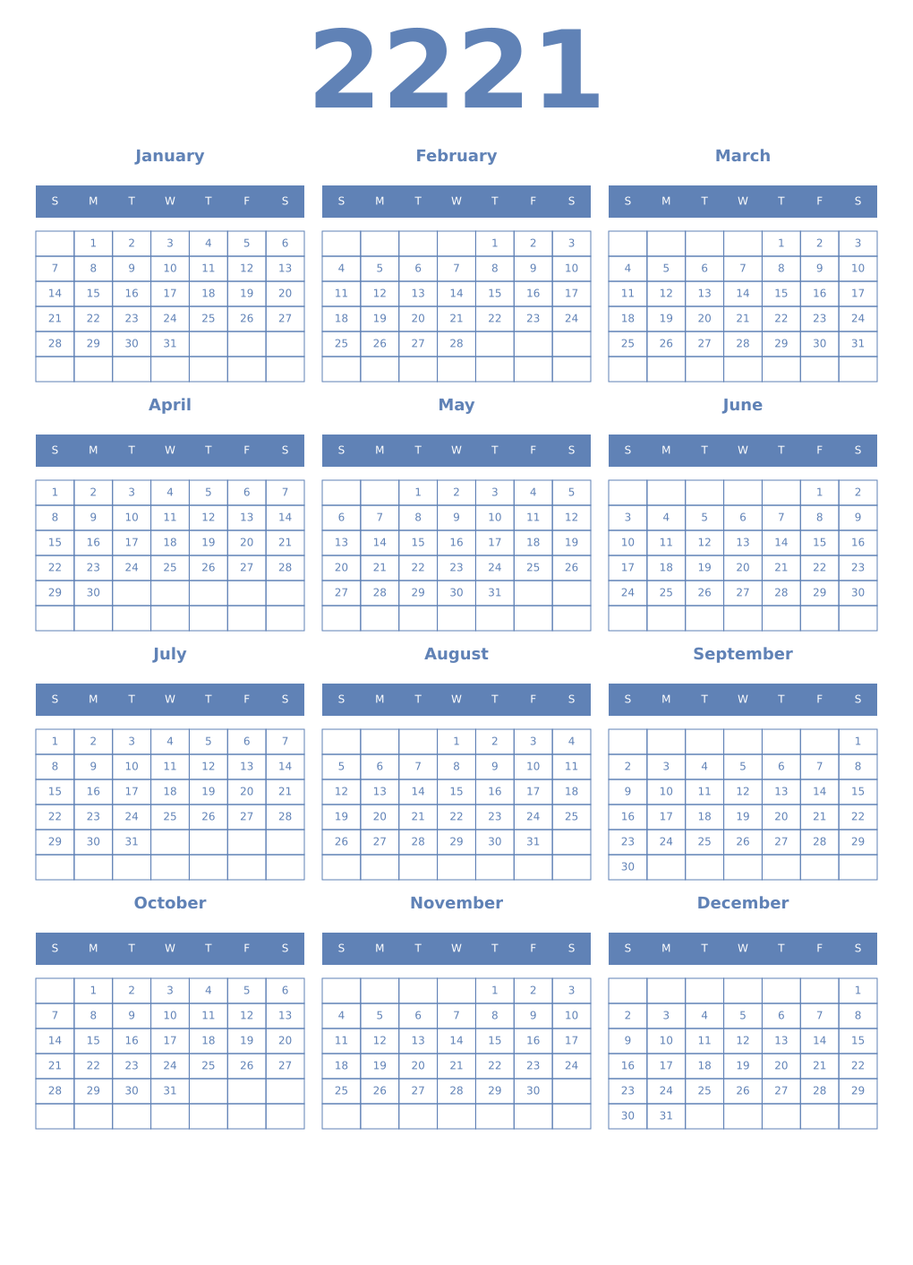 Printable 2221 Year Calendars glaucous