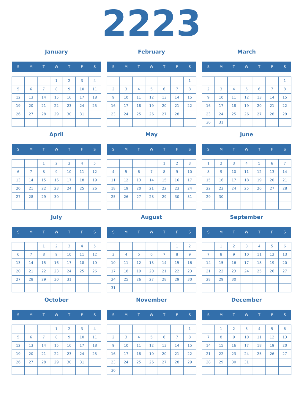Printable 2223 Year Calendars blue
