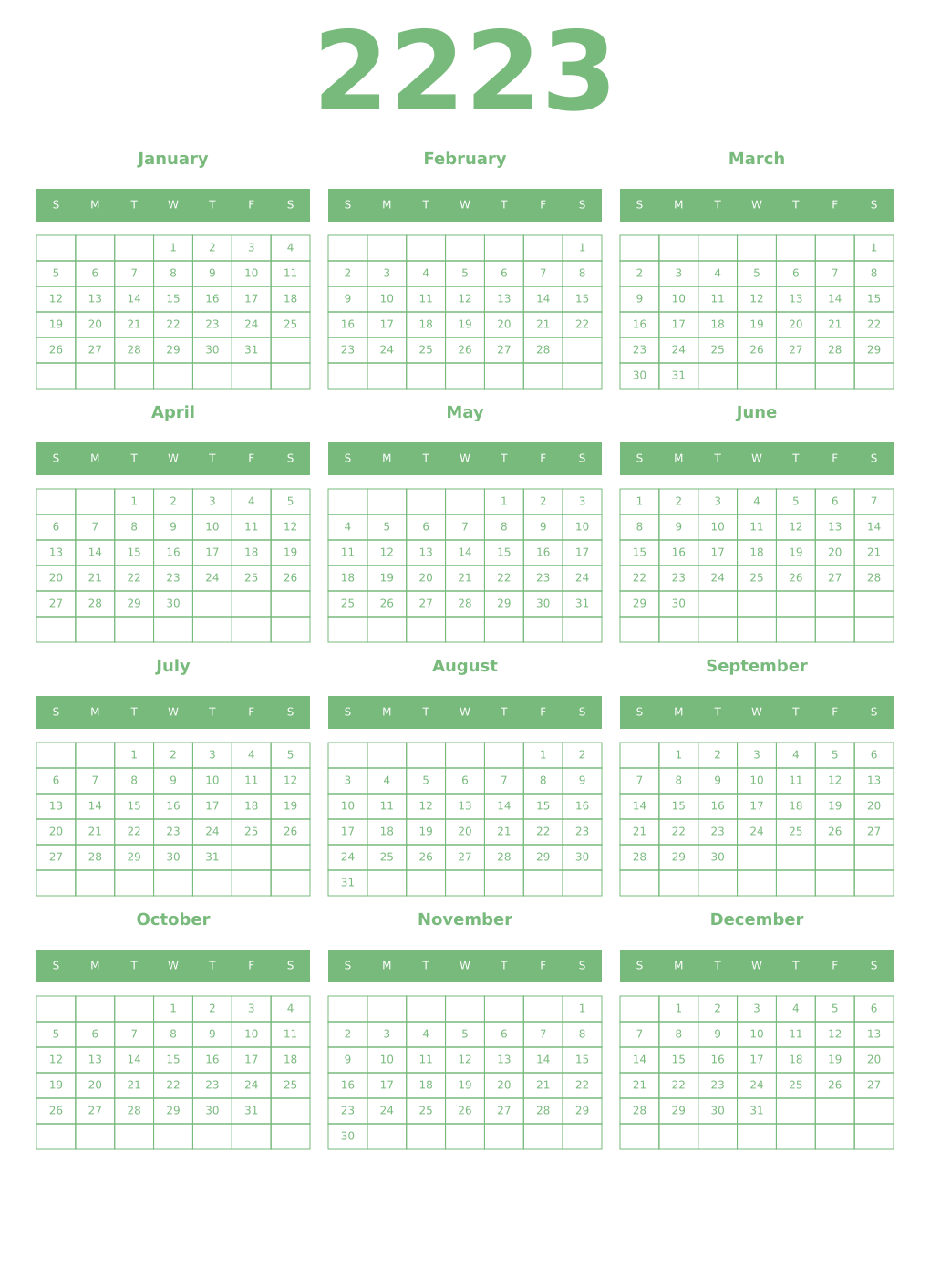 Printable 2223 Year Calendars celadon