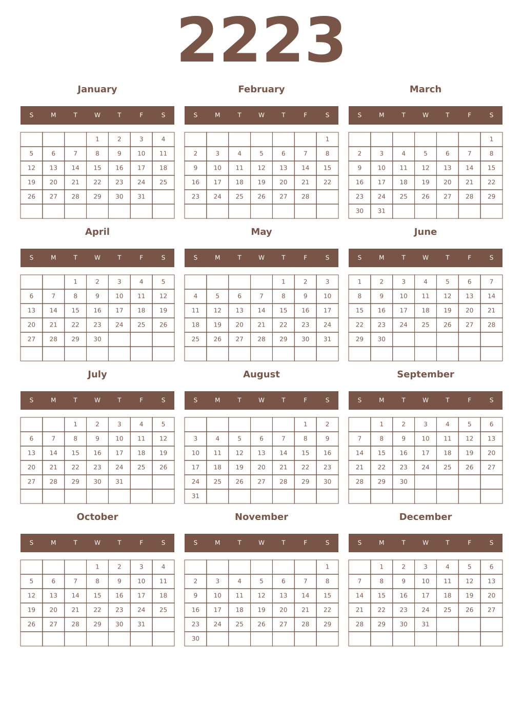 Printable 2223 Year Calendars coffe