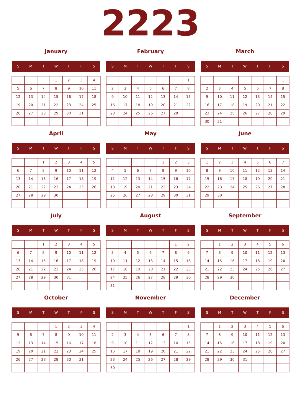 Printable 2223 Year Calendars falu