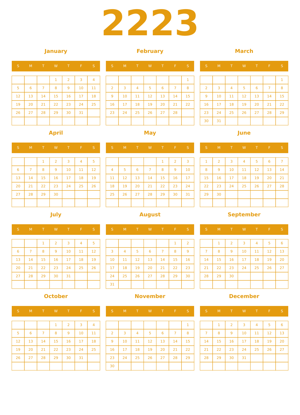 Printable 2223 Year Calendars gamboge