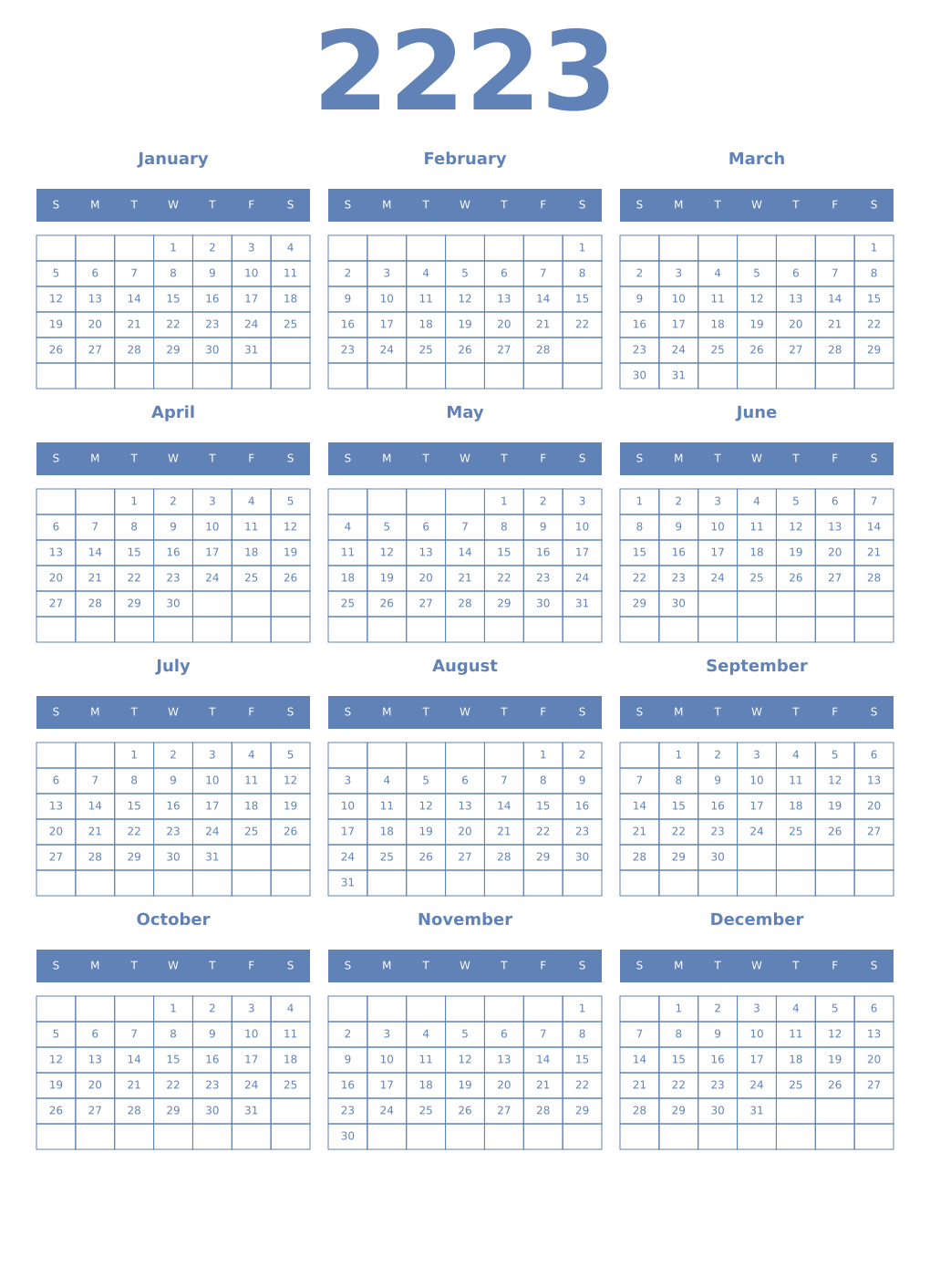 Printable 2223 Year Calendars glaucous