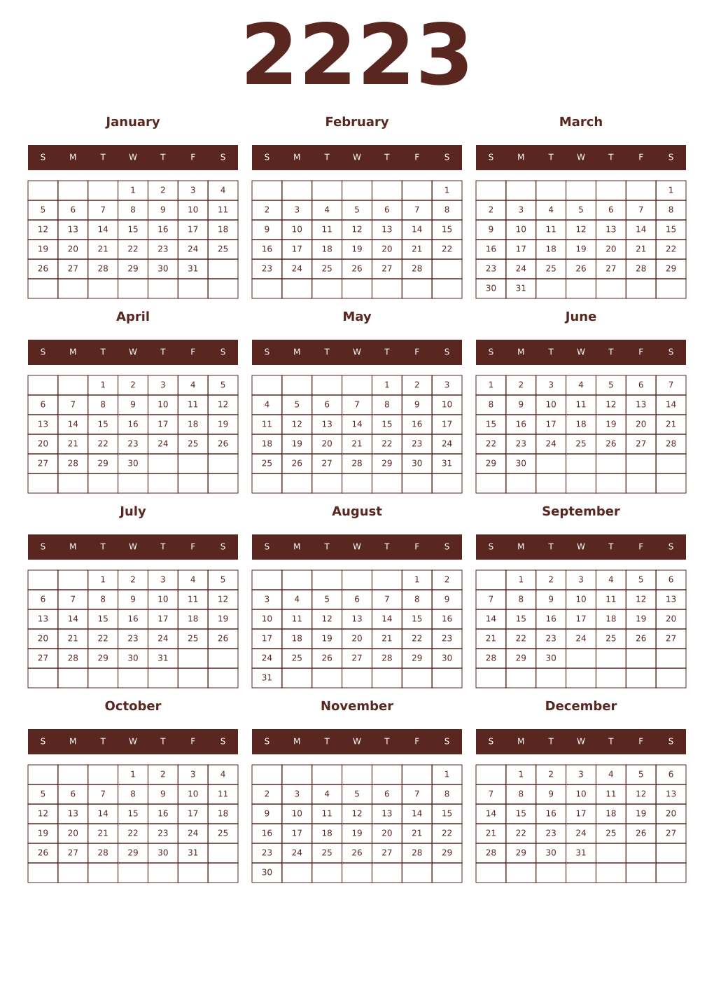 Printable 2223 Year Calendars mortuum