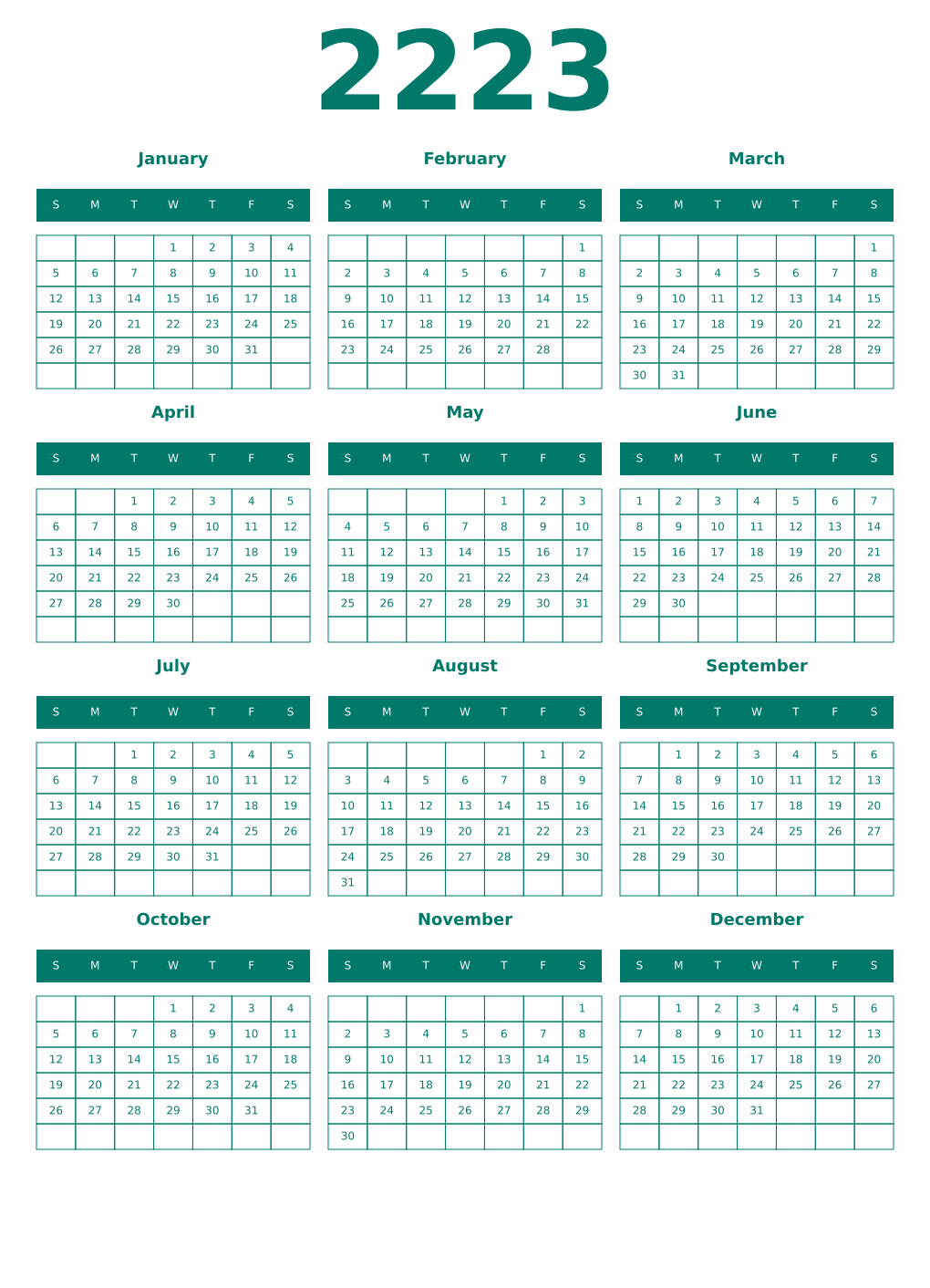 Printable 2223 Year Calendars pastel