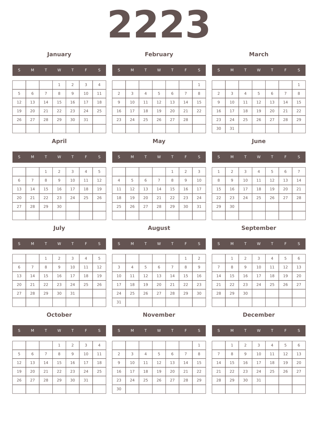 Printable 2223 Year Calendars wenge