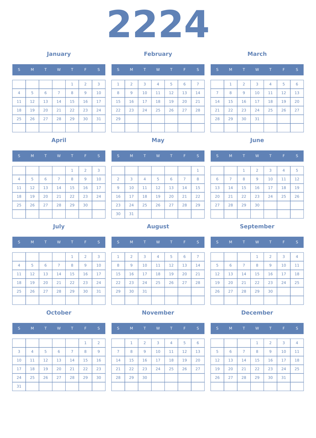Printable 2224 Year Calendars glaucous