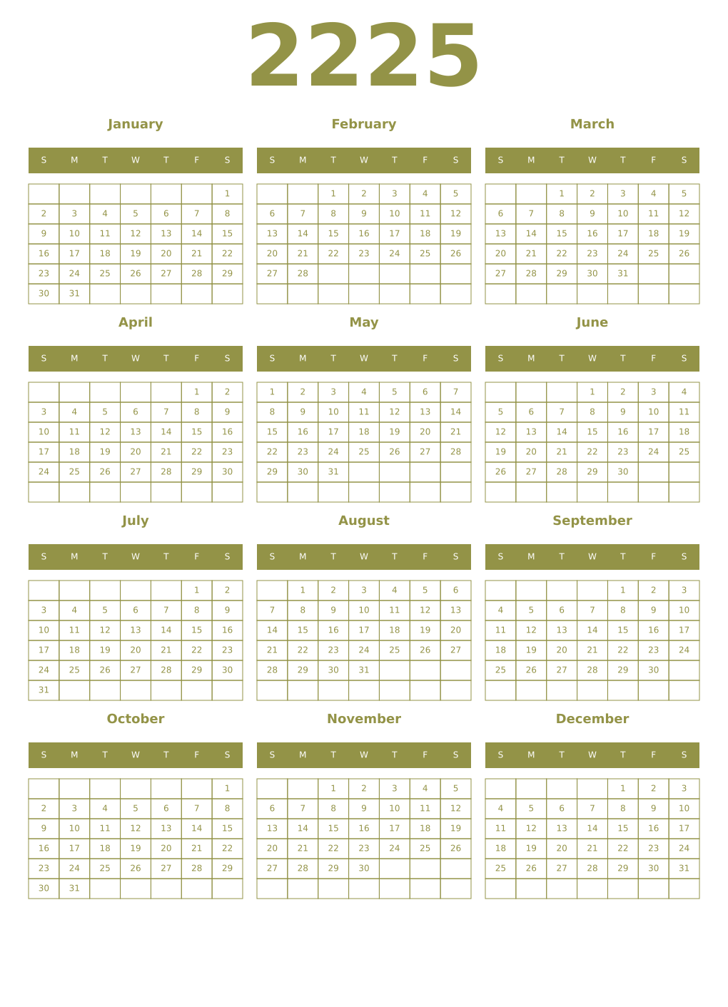Printable 2225 Year Calendars eburnean
