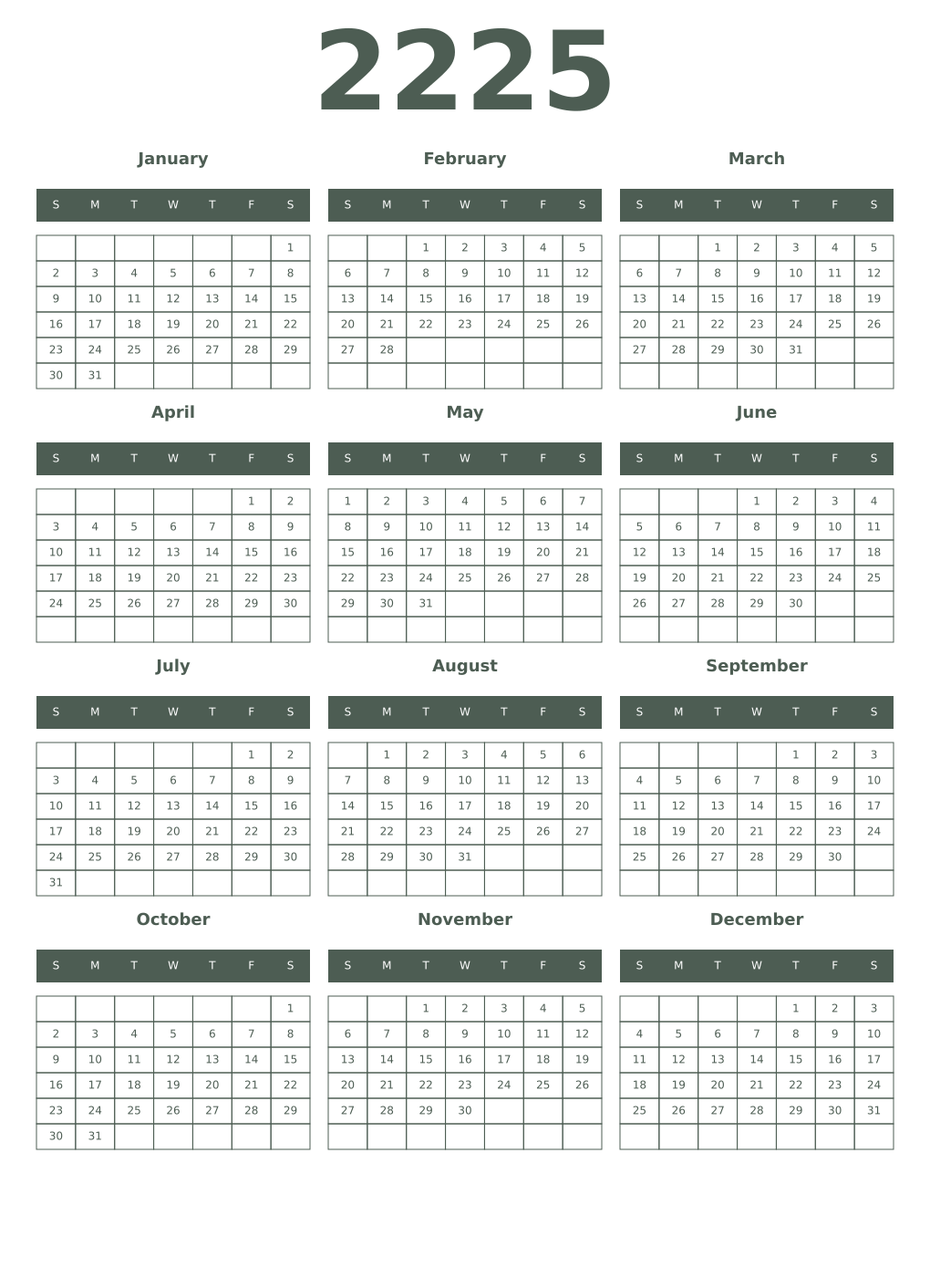 Printable 2225 Year Calendars feldgrau