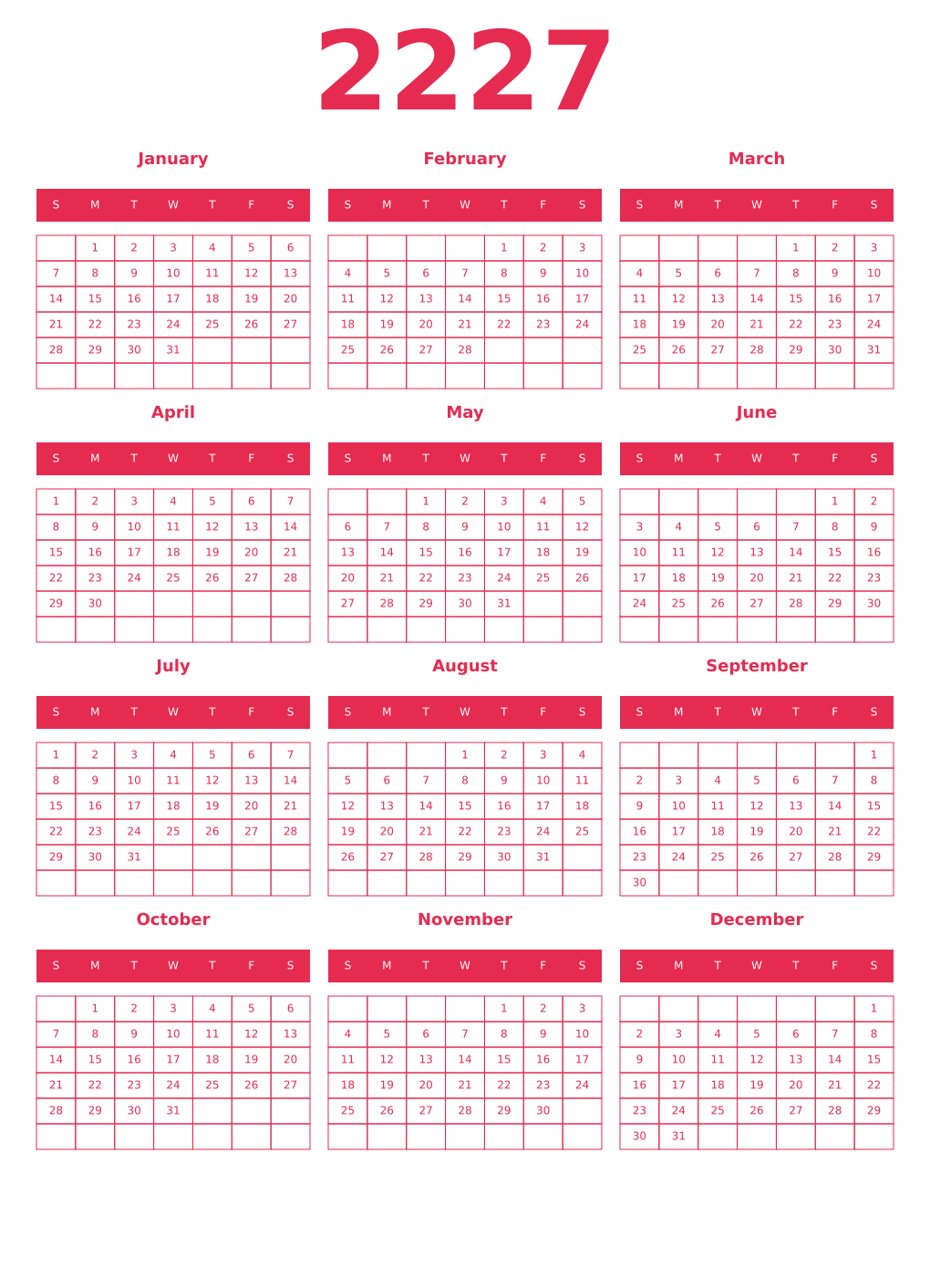 Printable 2227 Year Calendars amaranth